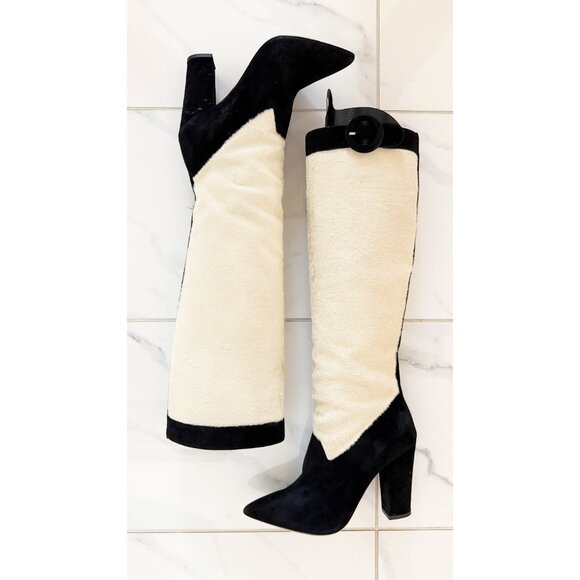 NICHOLAS KIRKWOOD size 38 white pony hide & black suede Tall Boots - Picture 3 of 10